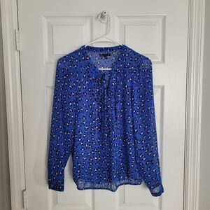 GAP Royal Blue Animal Print Long Sleeve Women's Blouse SIZE S